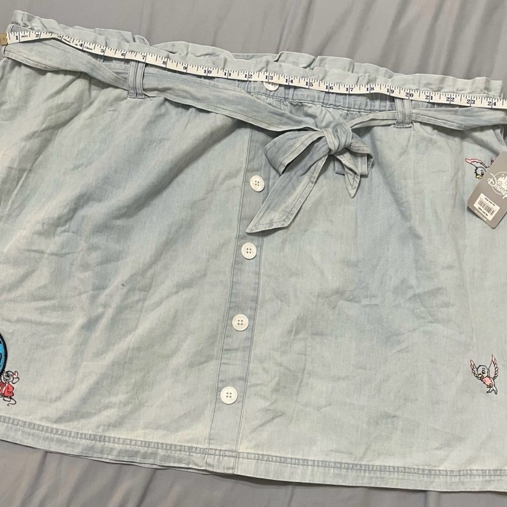 Light Blue Button-Front Tie-Waist Skirt